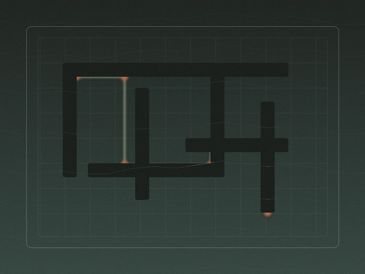 A geometric dungeon layout with glowing routes and tactical markers.